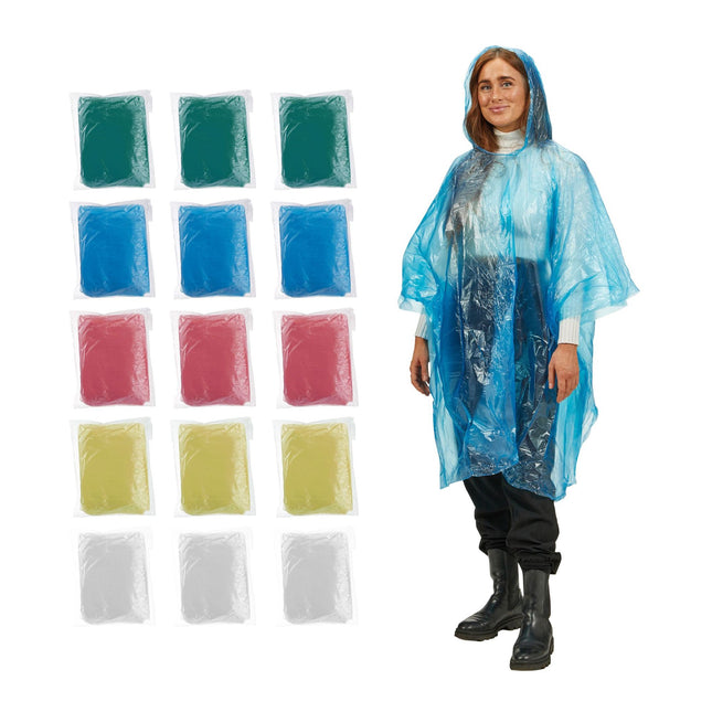 Disposable poncho set of 15 different colors