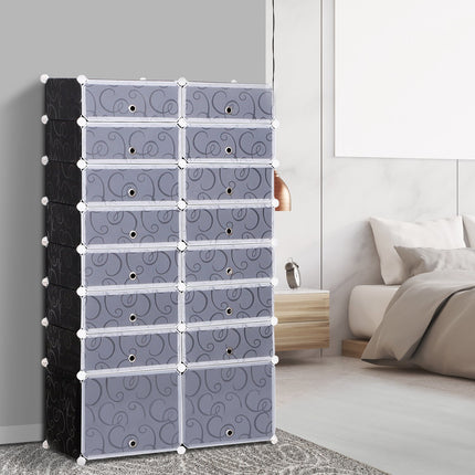 Modular shoe shelf wardrobe - 16 compartments, black/white