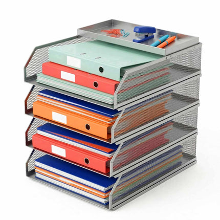 Organizator de documente, plasă metalică, tăvi A4 cu 4 niveluri
