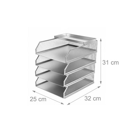 Organizator de documente, plasă metalică, tăvi A4 cu 4 niveluri