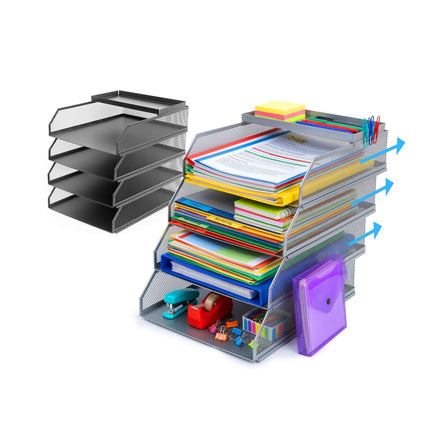 Organizator de documente, plasă metalică, tăvi A4 cu 4 niveluri