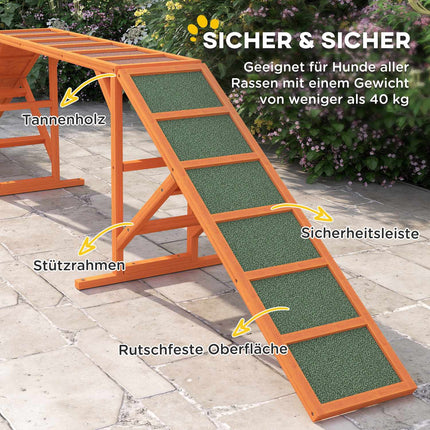 Dog Agility Bridge with Safety Bar, Non-slip, 325 cm, Orange