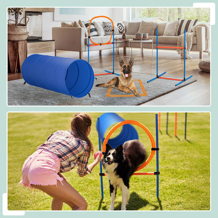 Set de cursuri de agilitate pentru câini cu tunel, obstacole, slalom