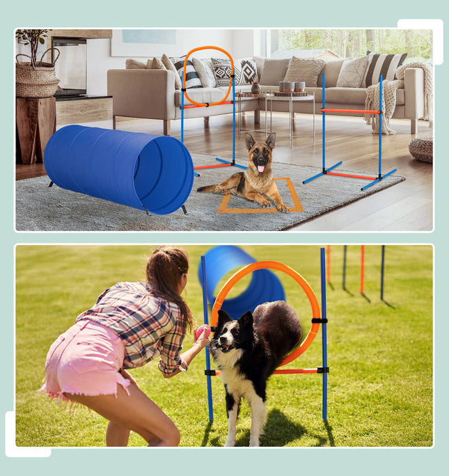 Set de cursuri de agilitate pentru câini cu tunel, obstacole, slalom