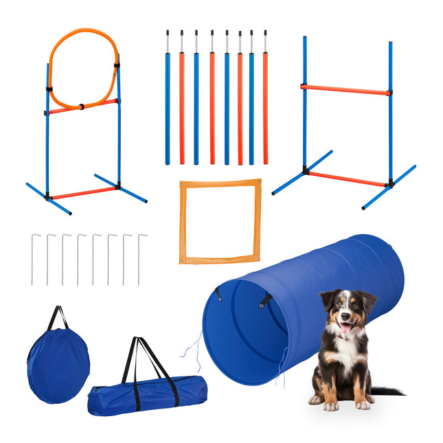 Set de cursuri de agilitate pentru câini cu tunel, obstacole, slalom