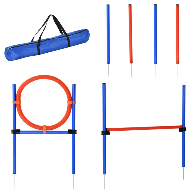 Echipament de dresaj de agilitate pentru câini, set de exerciții de agilitate, set de agilitate pentru câini, zonă de dresaj sportiv pentru câini 3 în 1, albastru+roșu