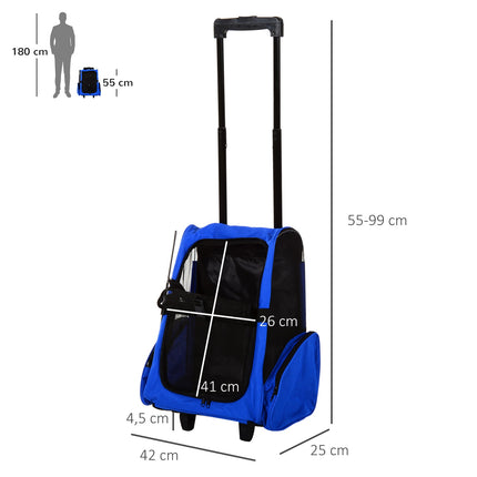 Geantă de transport pentru câini Cărucior pentru câini 2 în 1, respirabil, țesătură Oxford, albastru, 42X25X55 cm