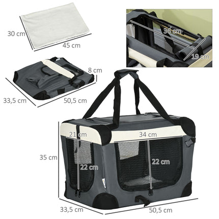 Foldable gray dog bag with cushion, small size