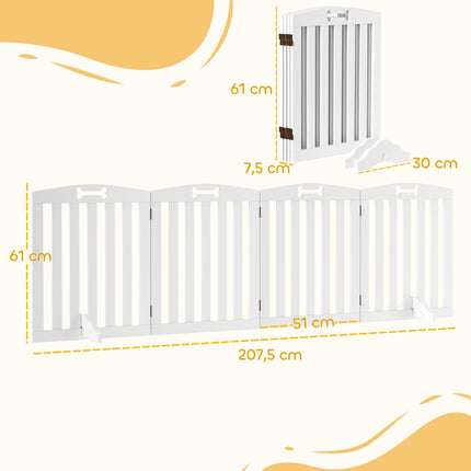 Dog barrier gate, foldable, 4-part, 207.5 x 61 cm, white