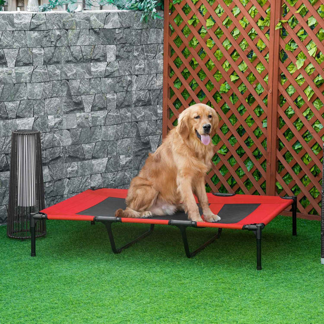Pat pentru câini Pat înălțat pentru animale de companie Șezlong pentru câini Loc de dormit pentru câini mari Metal Oxford Red