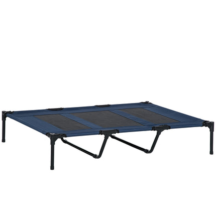 Pat pentru Caini Sezlong pentru Caini Exterioare Pat Pisica Tesatura Metal Oxford Albastru Inchis 122X92X23Cm