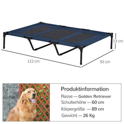 Pat pentru Caini Sezlong pentru Caini Exterioare Pat Pisica Tesatura Metal Oxford Albastru Inchis 122X92X23Cm