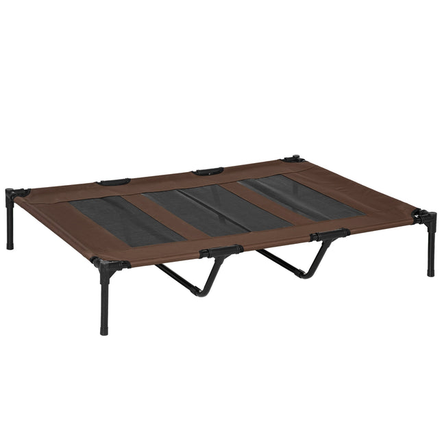 Pat pentru câini Şezlong pentru câini în aer liber Pat pentru pisici în aer liber Pat pentru animale de companie Loc de dormit Tesatura Oxford metalică cafea maro 122 X 92 X 23 Cm