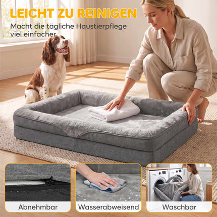 Dog Bed with Raised Edges and Non-Slip Base, 91 x 68 x 16 cm, Washable Cover