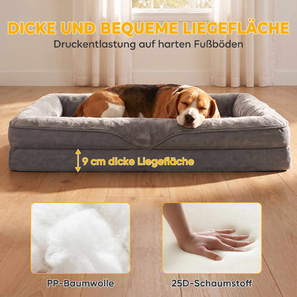Dog Bed with Raised Edges and Non-Slip Base, 91 x 68 x 16 cm, Washable Cover