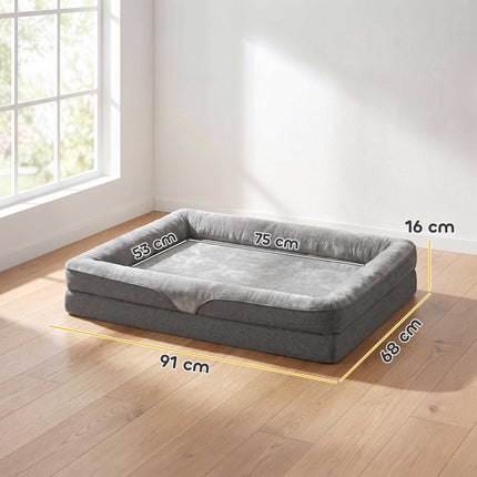 Dog Bed with Raised Edges and Non-Slip Base, 91 x 68 x 16 cm, Washable Cover