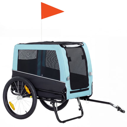 Remorcă pentru bicicletă pentru câini, cadru metalic, capacitate 20 kg, albastră