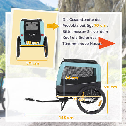 Remorcă pentru bicicletă pentru câini, cadru metalic, capacitate 20 kg, albastră
