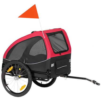 Remorcă pentru bicicletă pentru câini cu roți de 20", roșie/neagră, capacitate 20 kg