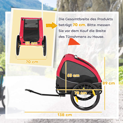 Remorcă pentru bicicletă pentru câini cu roți de 20", roșie/neagră, capacitate 20 kg