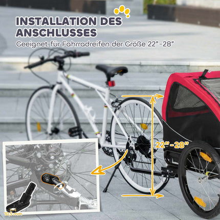 Remorcă pentru bicicletă pentru câini cu roți de 20", roșie/neagră, capacitate 20 kg