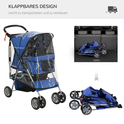 Collapsible dog carriage, rain cover & cup holder, limit 20 kg