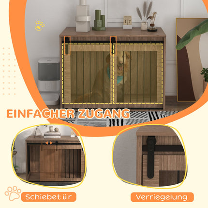 Sliding door dog cage - wooden look, locking, large 30 kg