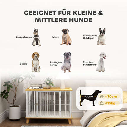 Medium dog cage with cushion and lockable door, oak