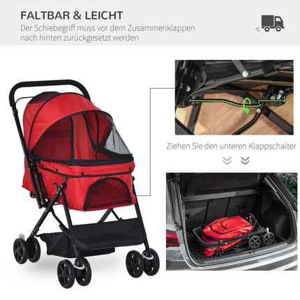 Cărucior pentru Câini Oxford Red 76.5X52X95Cm Câini & Pisici Mici