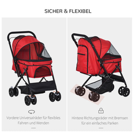 Cărucior pentru Câini Oxford Red 76.5X52X95Cm Câini & Pisici Mici