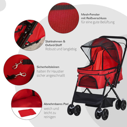 Cărucior pentru Câini Oxford Red 76.5X52X95Cm Câini & Pisici Mici