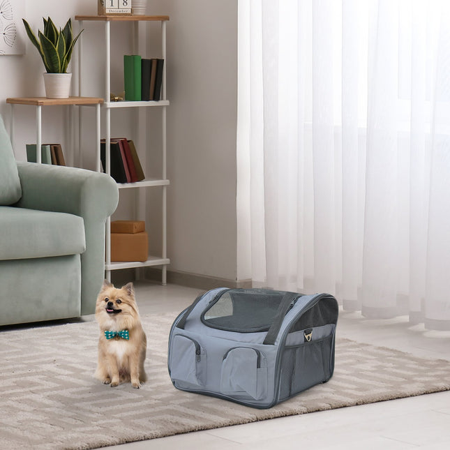 Lada pentru Caini Cutie Transport Auto Geanta Oxford Gri 41X34X30Cm