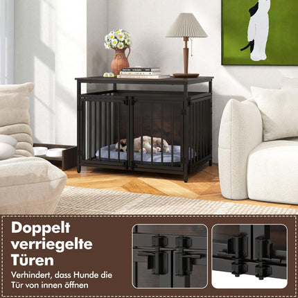 Mobilier cușcă pentru câini cu 3 uși, lemn, 80x60x64 cm