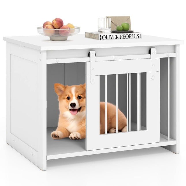 Mobilier pentru cușcă de câini cu ușă glisantă – Metal și lemn, 80x60x60 cm