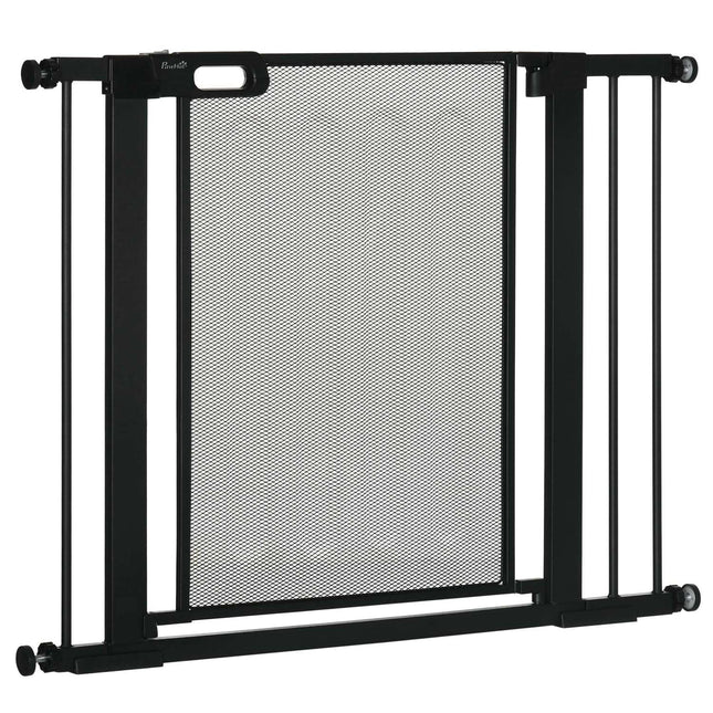 Apărătoare pentru uși pentru câini, poartă scară, poartă pentru câini fără găurire, barieră lată 75-103 cm, auto-închidere, pentru copii, pisici, oțel, negru