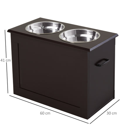 Pet Feeding Station, Double Stainless Steel Bowls, MDF Espresso Finish