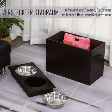 Pet Feeding Station, Double Stainless Steel Bowls, MDF Espresso Finish