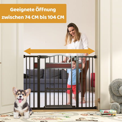 Poartă pentru câini cu ușă mică, lățime reglabilă 74-104 cm