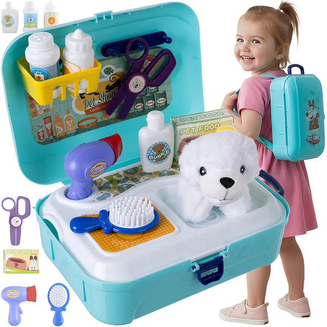 Set de jucării pentru îngrijirea câinilor cu accesorii în rucsac