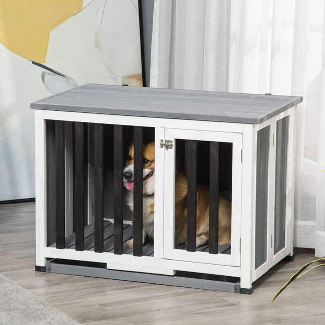 Canisă pentru câini Cușcă pliabilă pentru fereastră din lemn de brad Cutie de transport Gri 84.5X51.4X61Cm