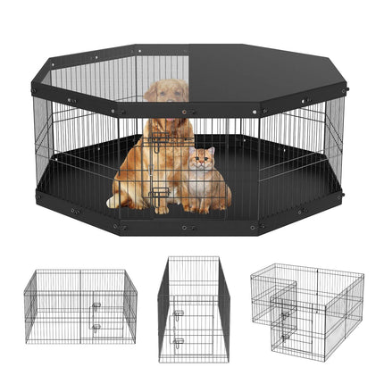 Dog Playpen, 8-Panel Foldable Metal Pen, Cover, Mat