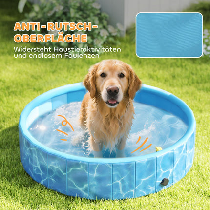 Piscină pliabilă pentru câini cu design de fântână și pernă de apă Ø120 x 30 cm Albastru