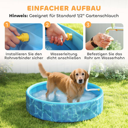 Piscină pliabilă pentru câini cu design de fântână și pernă de apă Ø120 x 30 cm Albastru