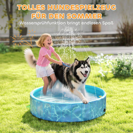 Piscină pliabilă pentru câini cu design de fântână și pernă de apă Ø120 x 30 cm Albastru