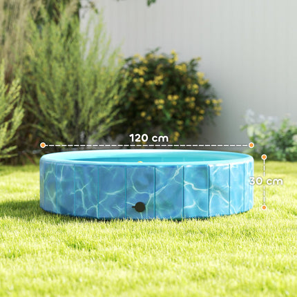 Piscină pliabilă pentru câini cu design de fântână și pernă de apă Ø120 x 30 cm Albastru