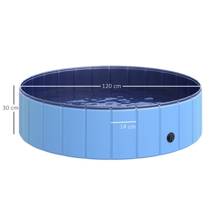 Piscina pentru caini Piscina mare pentru caini, piscina din PVC + lemn, albastru, Ø120Xh30 Cm, Racoritoare Vara