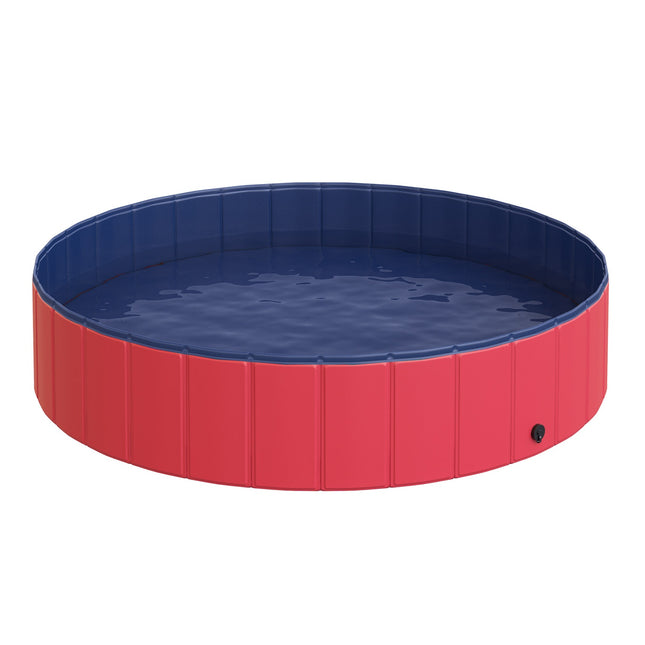 Piscina pentru caini Piscina mare pentru caini, piscina din PVC + lemn, rosu, Ø140Xh30 Cm, Distractie Vara