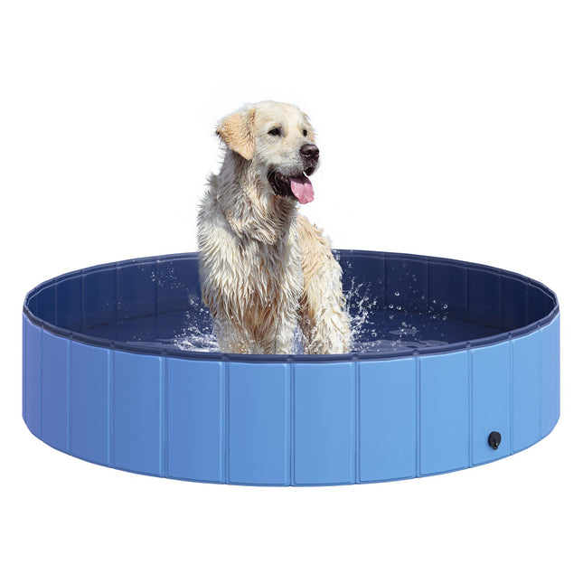 Piscina pentru caini Piscina mare pentru caini, piscina pentru copii din PVC + lemn, albastru, diametru 140 x inaltime 30 cm, ideala vara