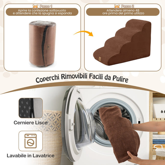 Rampă pentru câini, spumă în 4 trepte, antiderapantă, husă lavabilă