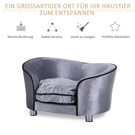 Luxury plush sofa for pets with cushion, gray - 69x49x38 cm